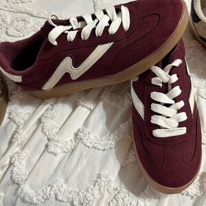 Madden Girl Burgundy and White Suede Sneakers